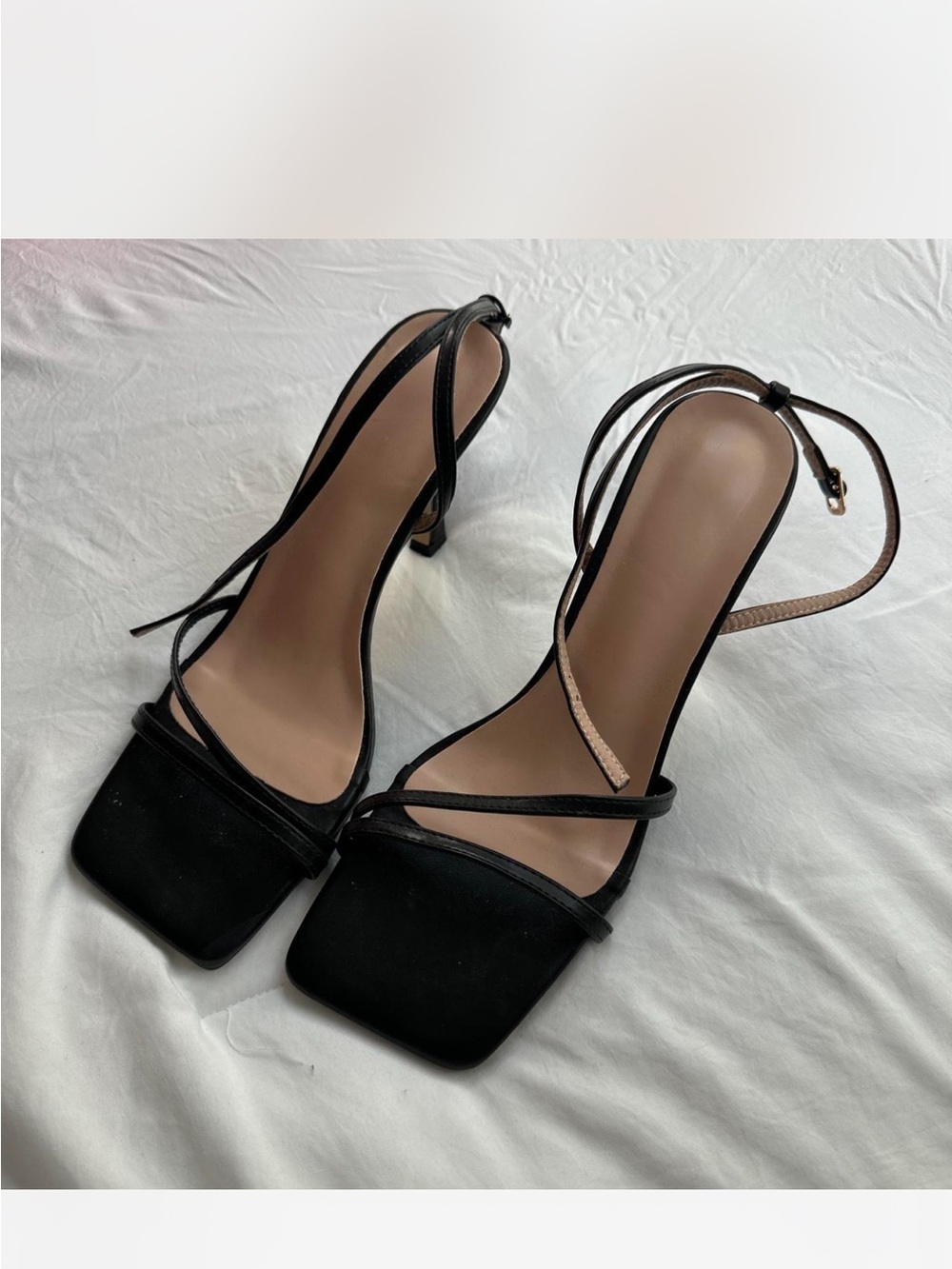 SHEIN Black Square-Toe Strappy High Heels